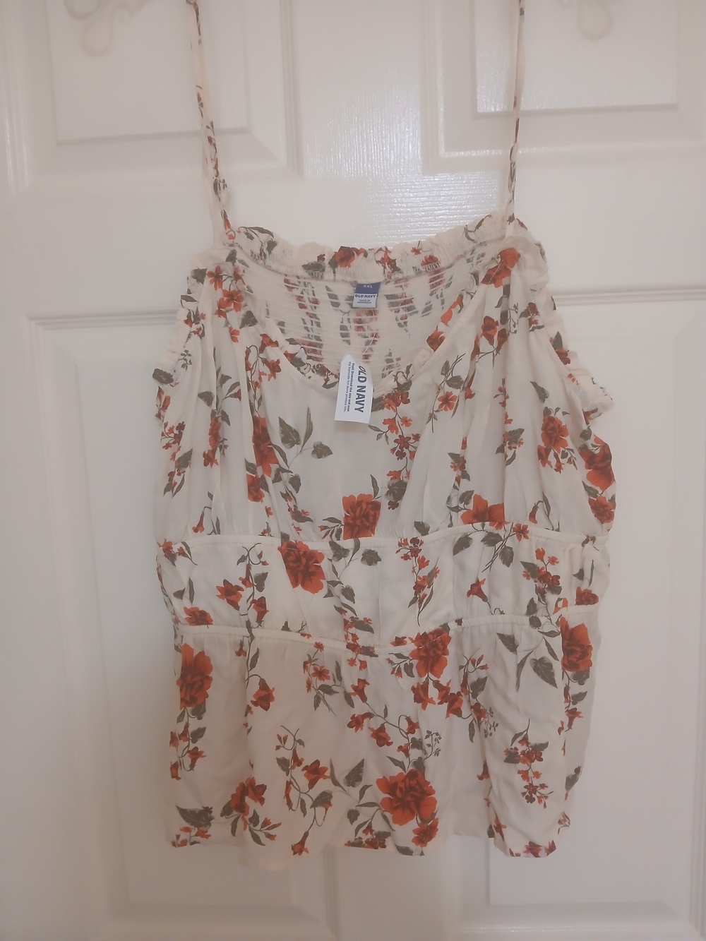 Old Navy Floral Spaghetti Strap Tank Top - Cream with Rust Floral